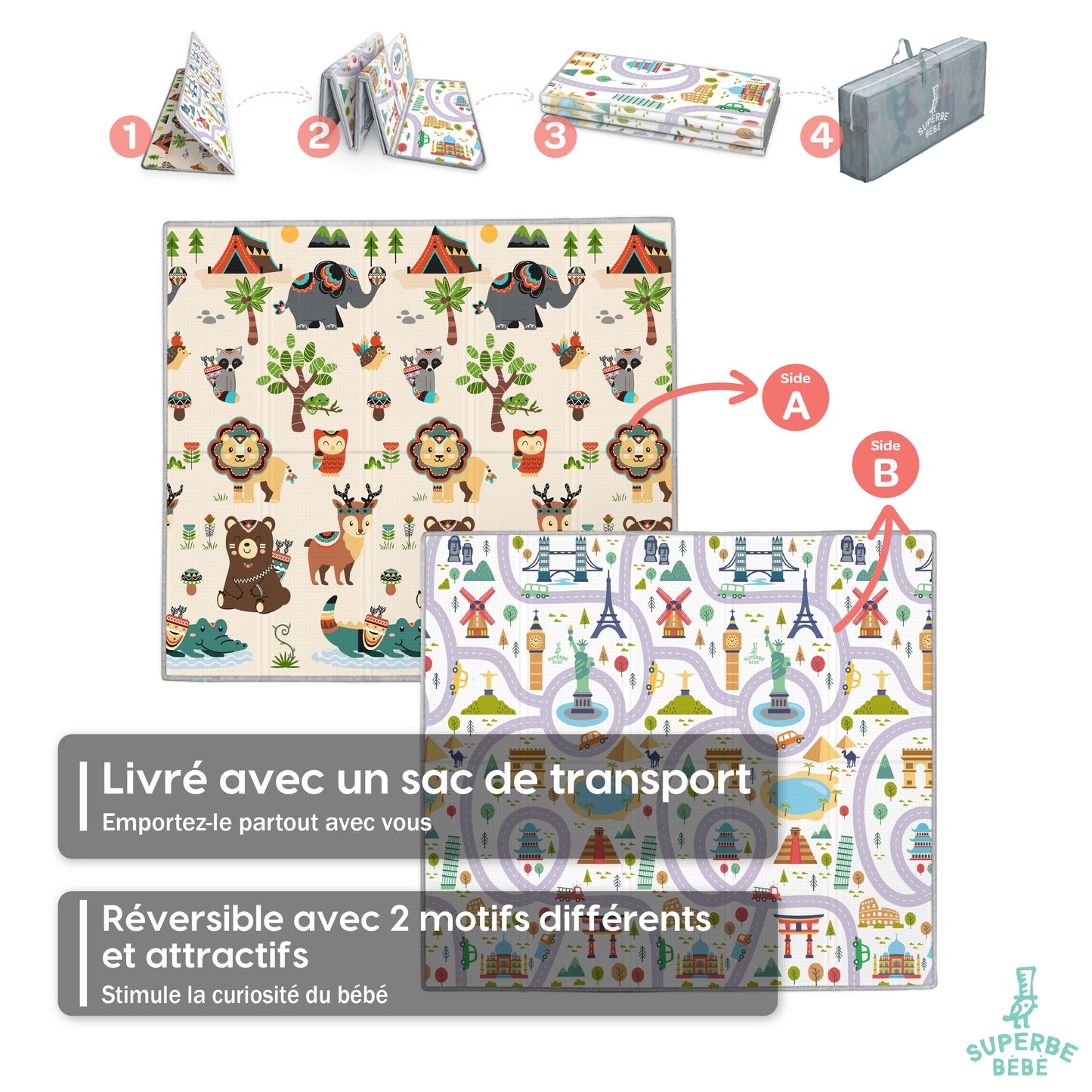 Tapis de Jeu en mousse, épais et pliable pour enfants
