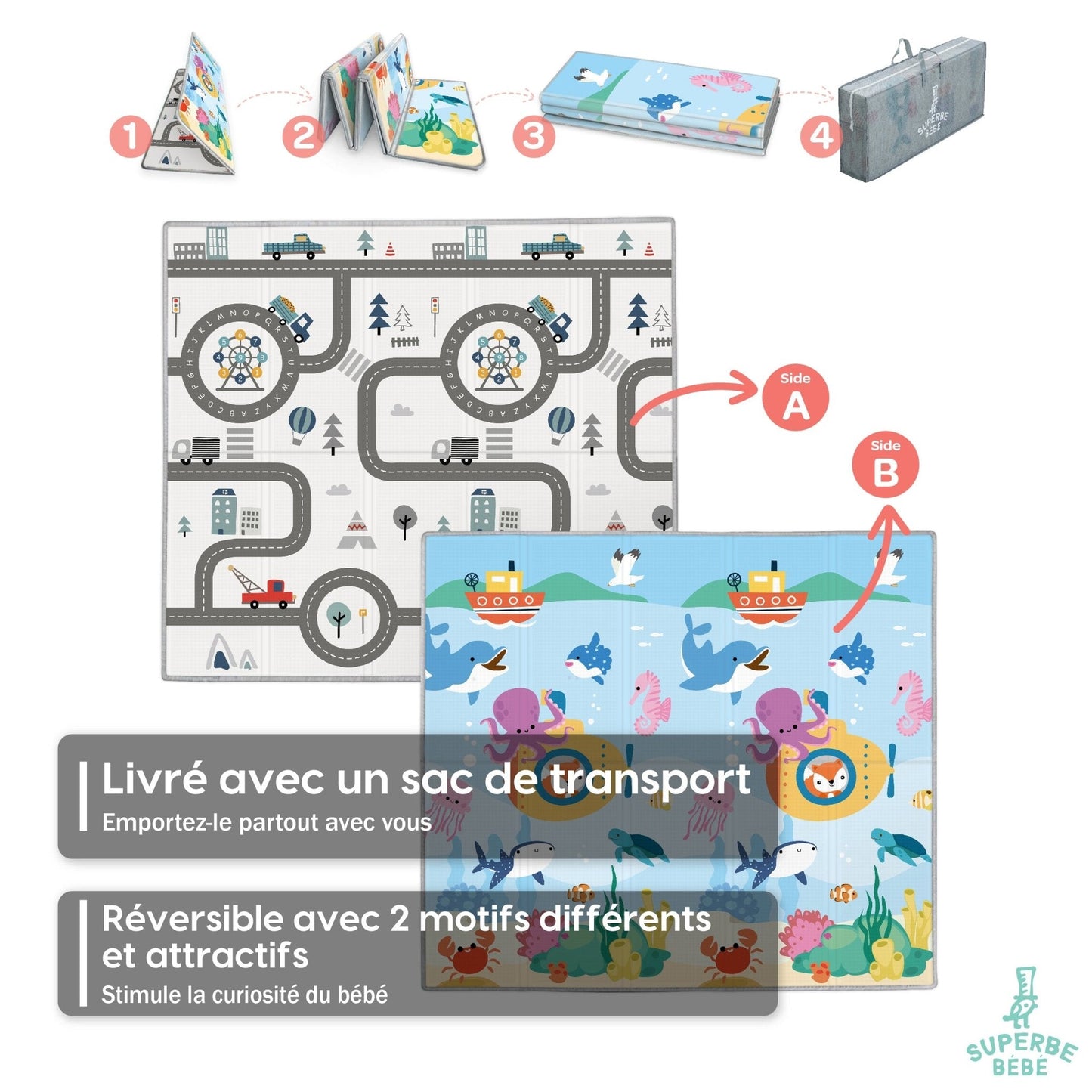 Tapis de Jeu en mousse, épais et pliable pour enfants