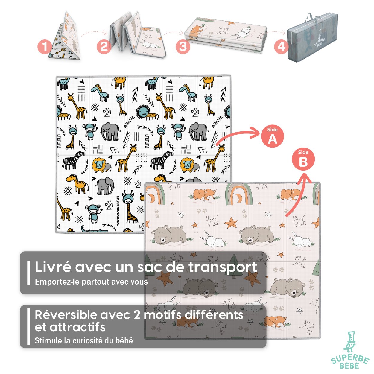 Tapis de Jeu en mousse, épais et pliable pour enfants