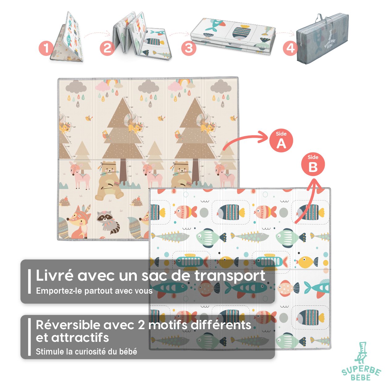 Tapis de Jeu en mousse, épais et pliable pour enfants
