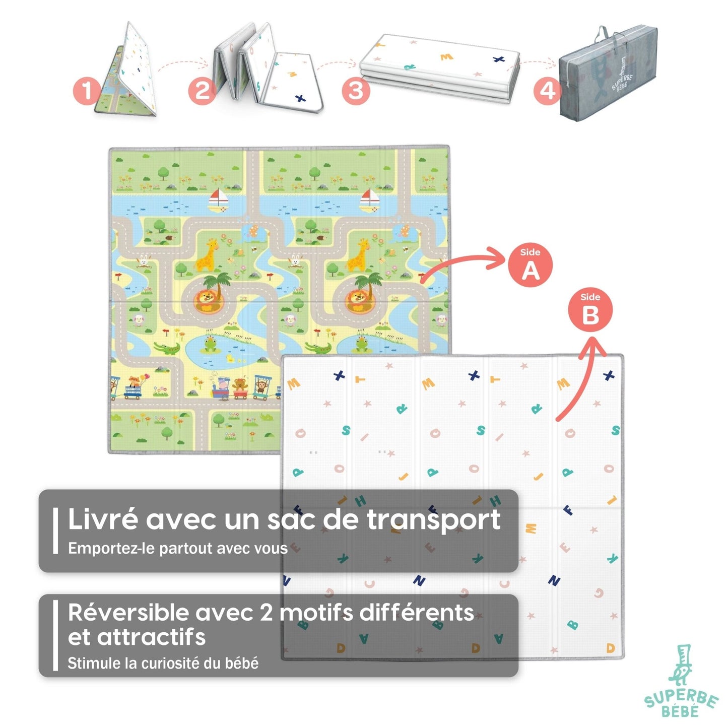 Tapis de Jeu en mousse, épais et pliable pour enfants
