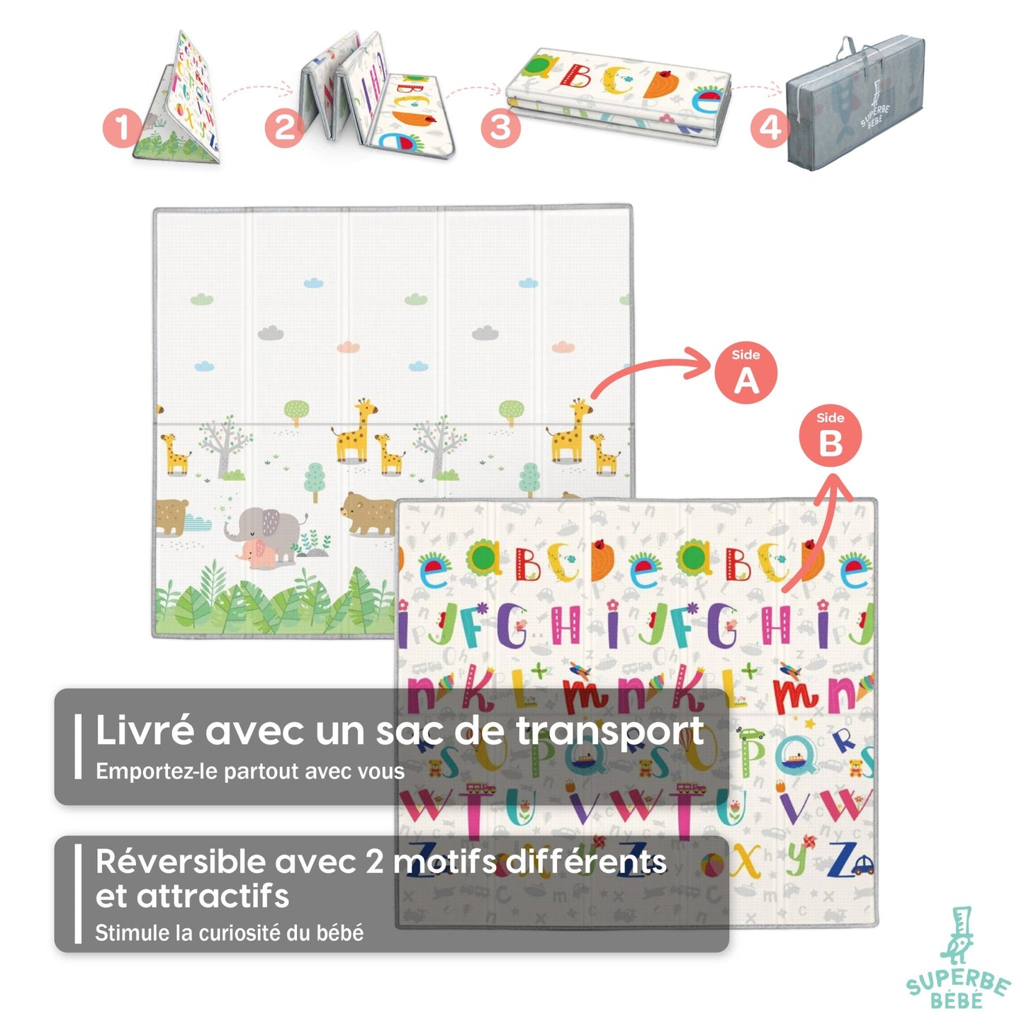 Tapis de Jeu en mousse, épais et pliable pour enfants