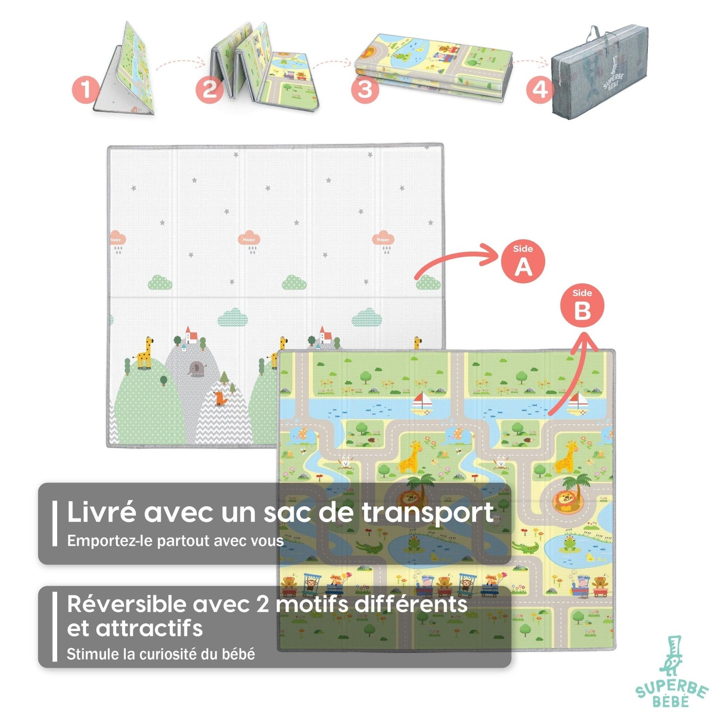 Tapis de Jeu en mousse, épais et pliable pour enfants