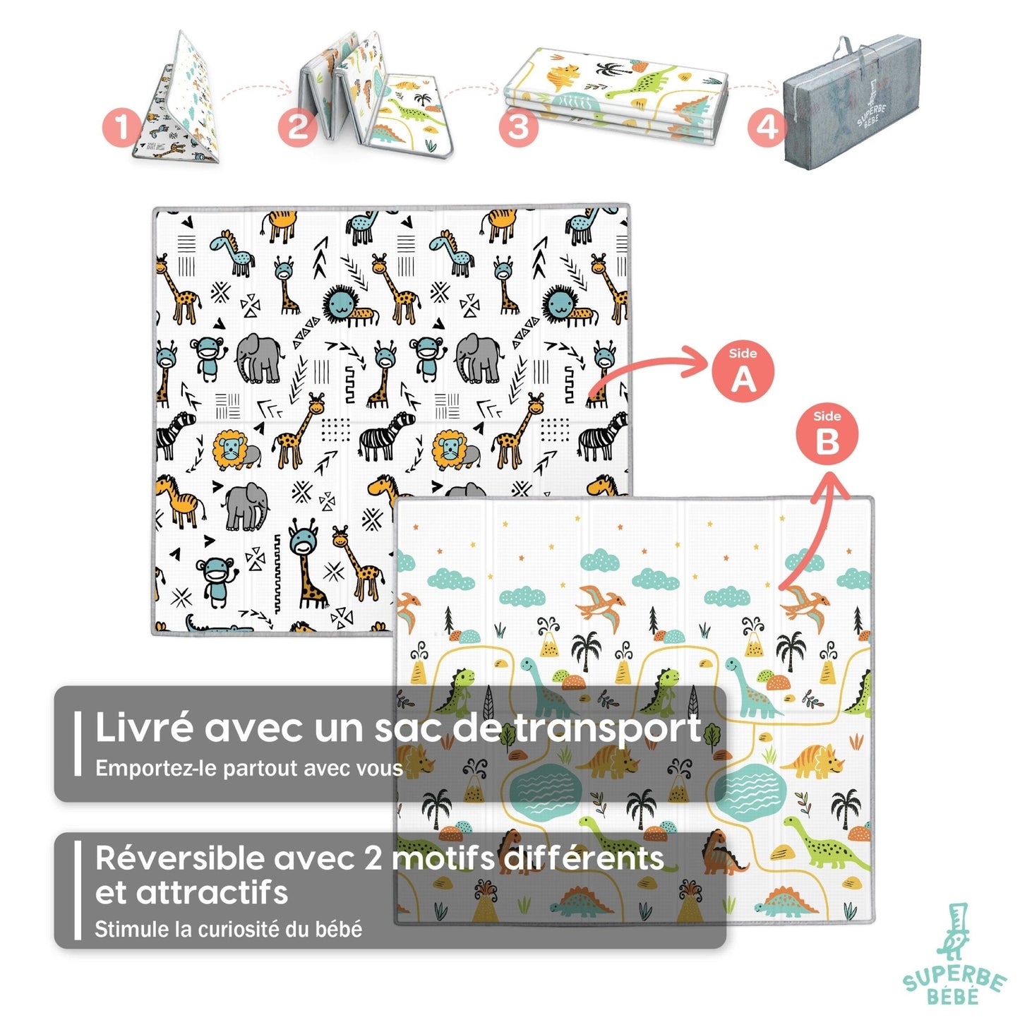 Tapis de Jeu en mousse, épais et pliable pour enfants