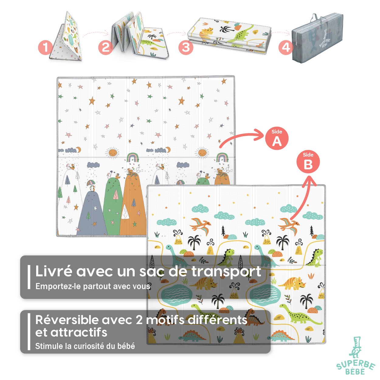 Tapis de Jeu en mousse, épais et pliable pour enfants